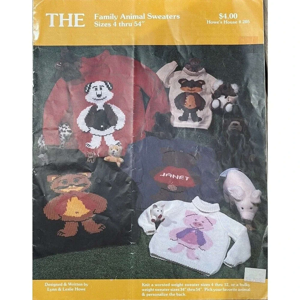 Crochet Howe's House Family Animal Sweaters Knitting‎ Pattern Vintage